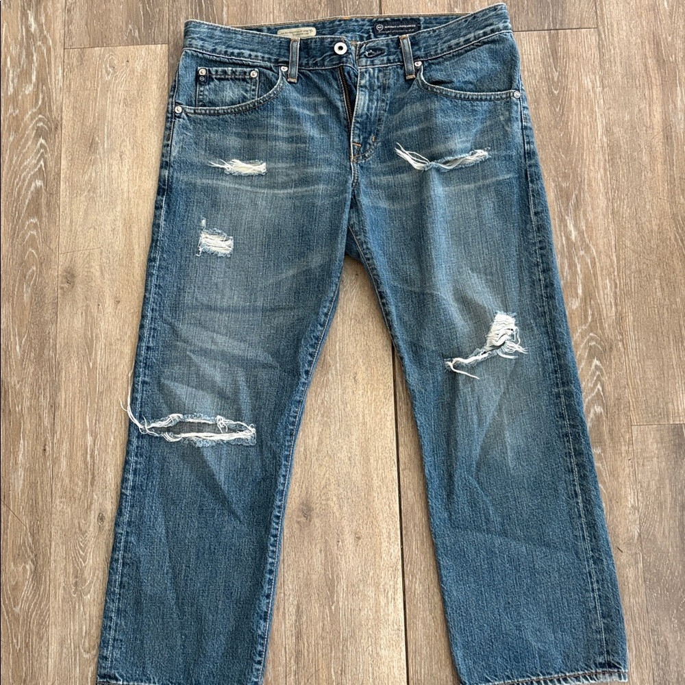 AG Adriano Goldschmied Ex-Boyfriend Crop Jeans Womens 34x25 Distressed Blue USA